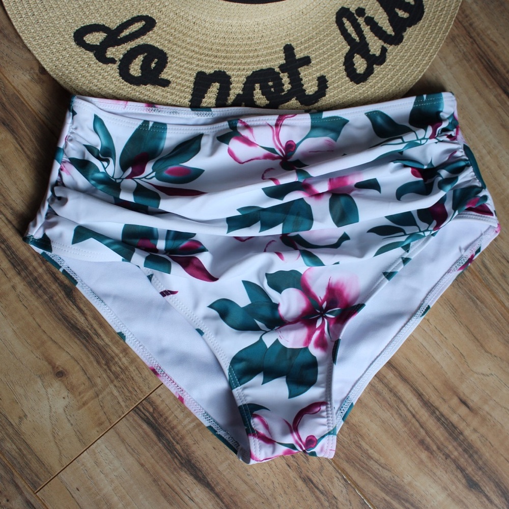 SHEIN high waist white floral swimsuit bottom NWOT